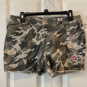 Royalty For Me Women's Camo Shorts with Embroidered Flower Details, Size 10